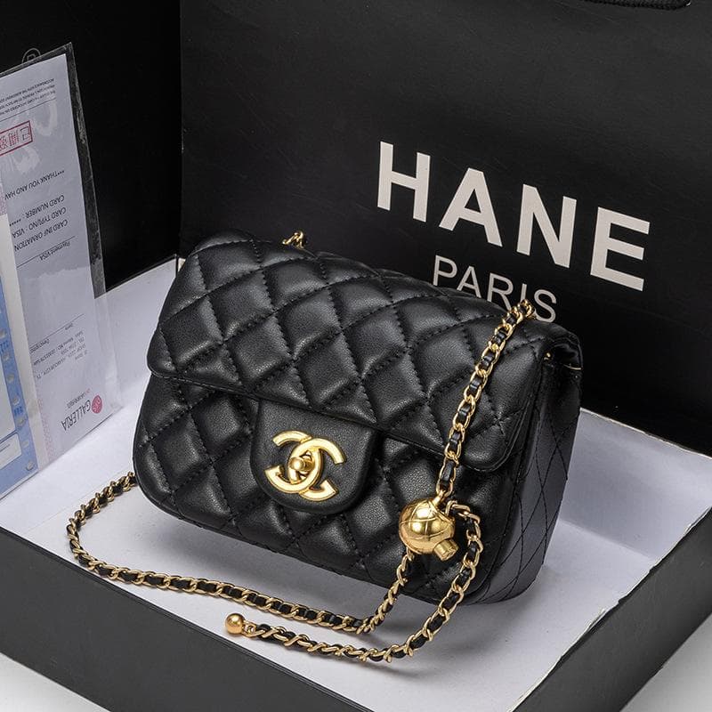 New stylish retro-inspired quilted chain bag, small gold ball shoulder/crossbody bag