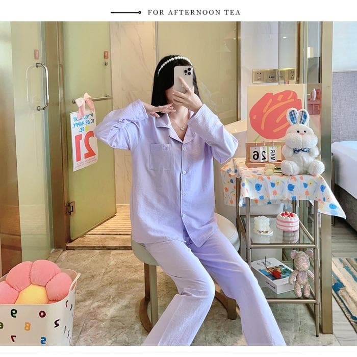 Plus Size Women Long Sleeve Trousers Pajamas Sleepwear Solid White Pajama Mujer Bedroom Home Clothes Female Pyjama 5XL purple