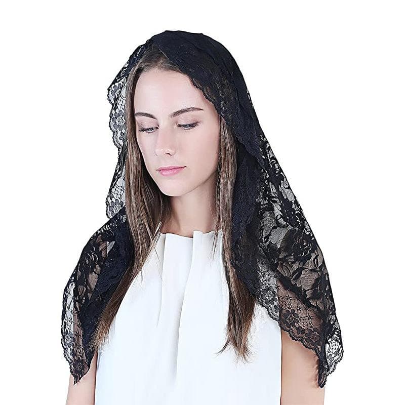 Black Veil Lace Mantilla Catholic Church Chapel Veil Head Covering Latin Mass 90*50CM black