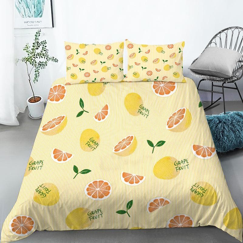 Fruit Bedding Set Full Queen Size For Kids Adults Lemon Watermelon Print Duvet Cover Set Quilt Cover Pillowcases Bedroom Decor US Twin(172x218cm)