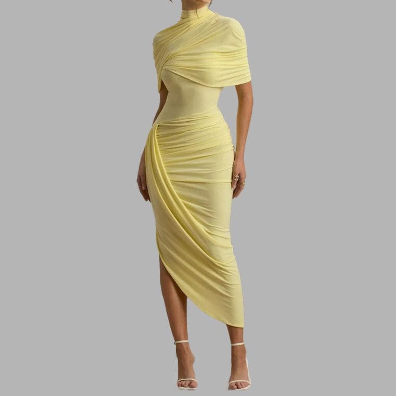 New Elegant Elegant Slim Fit Pleated Fashionable Sexy Backpacking and Hip-hip Ladies Long Dress 3XL yellow
