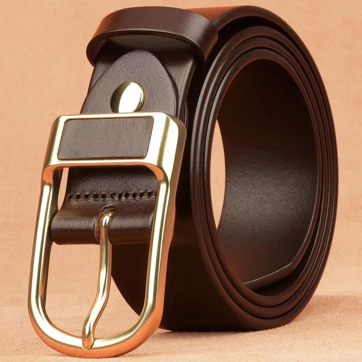 New Men High Quality Belt Automatic Buckle  Leather Men's Belt 130CM brown