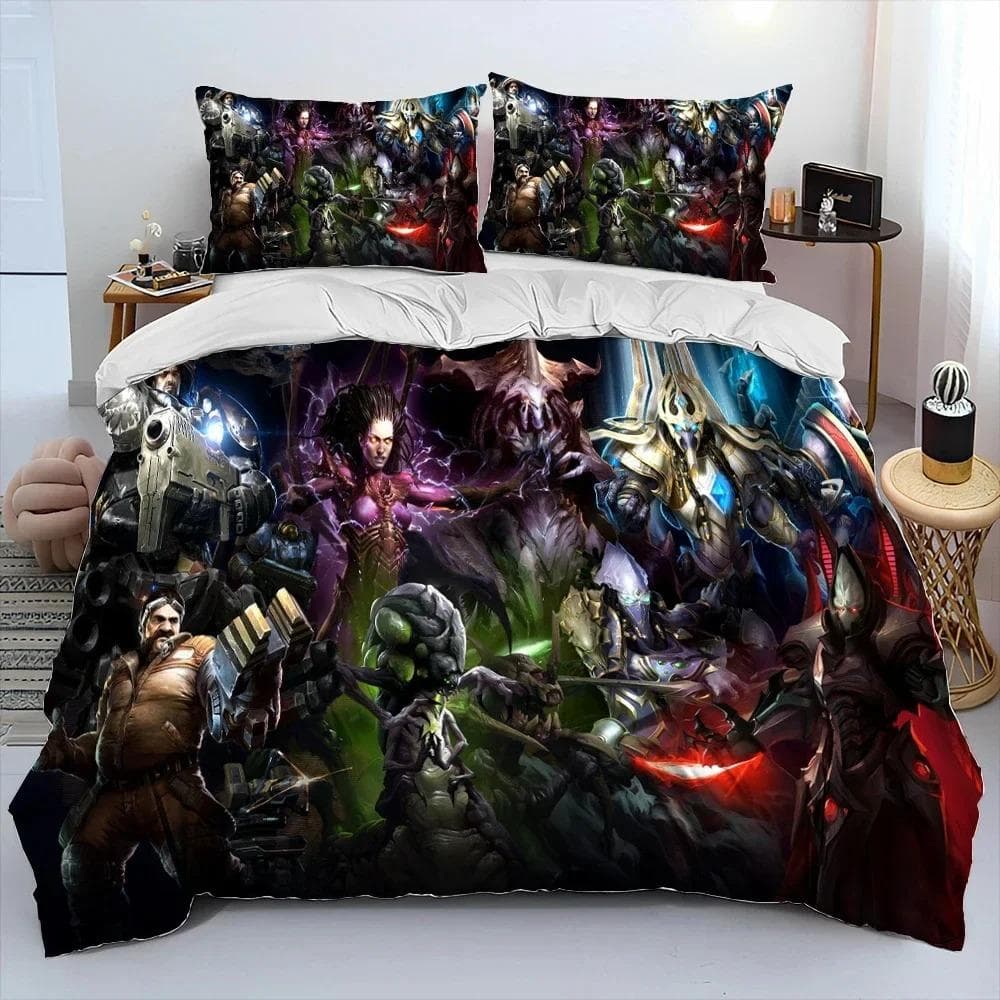 3D HD StarCraft Game Gamer PC Comforter Bedding Set,Duvet Cover Bed Set Quilt Cover Pillowcase,king Queen Size Bedding Set kids 70x133cm 2pcs
