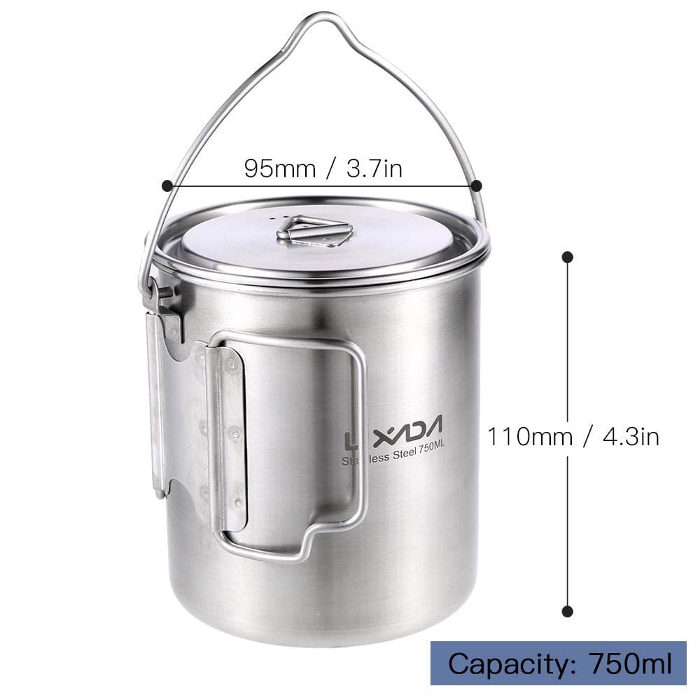 Lixada 750ml Pot Portable Water Mug Cup with Lid & Foldable Handle Camping pot
