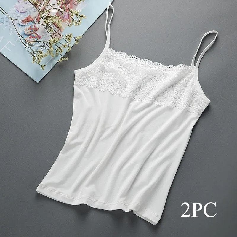 2pcs Women's Slim Large Top with Strap Tank Top Spring and Summer Lace Underlay Black and White Underlay 3XL