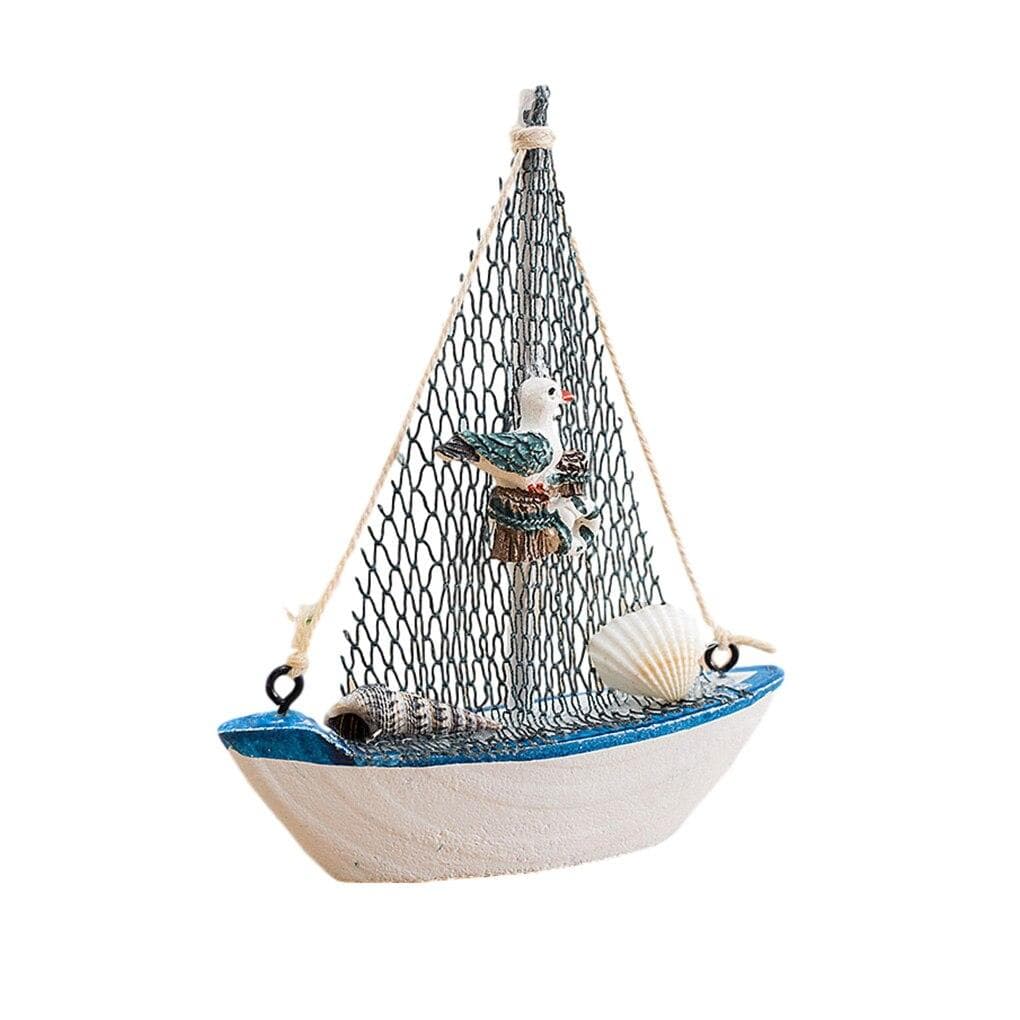 1pc Mini Mediterranean Style Marine Nautical Wooden Blue Sailing Boat Ship Wood Crafts Sailboat Ornaments Party Room Home Decoration seabird