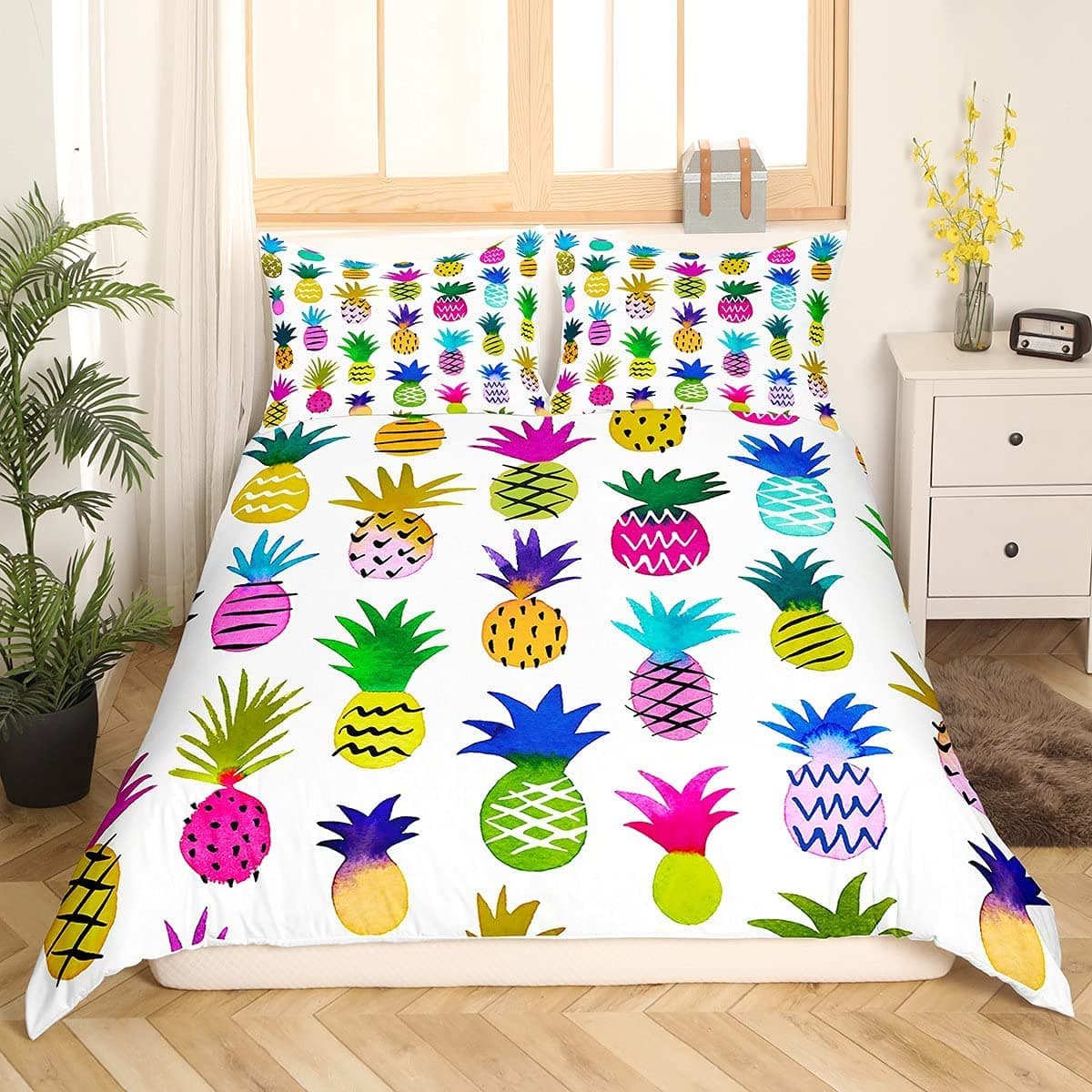 Pineapple Duvet Cover Set Yellow Fruit Pattern King Queen Size For Kids Boys Girls Polyester Comforter Cover With Pillowcase EU single(135x200cm)