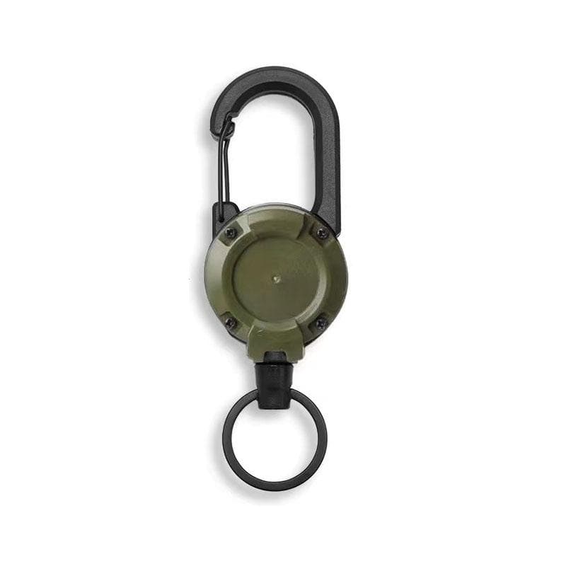 Retractable Heavy Duty Pull Reel Carabiner Strong Steel Wire Rope Buckle Spring Key Ring Outdoor Sporty attachment Keychain Tool green