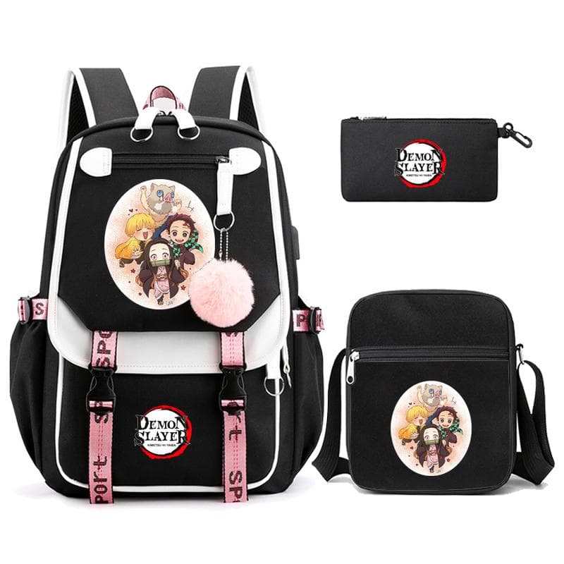 3Pcs/set Demon Slayer Kamado Nezuko Backpacks for Girls Anime School Bag Teenager Student Canvas Laptop Back Pack Women Rucksack