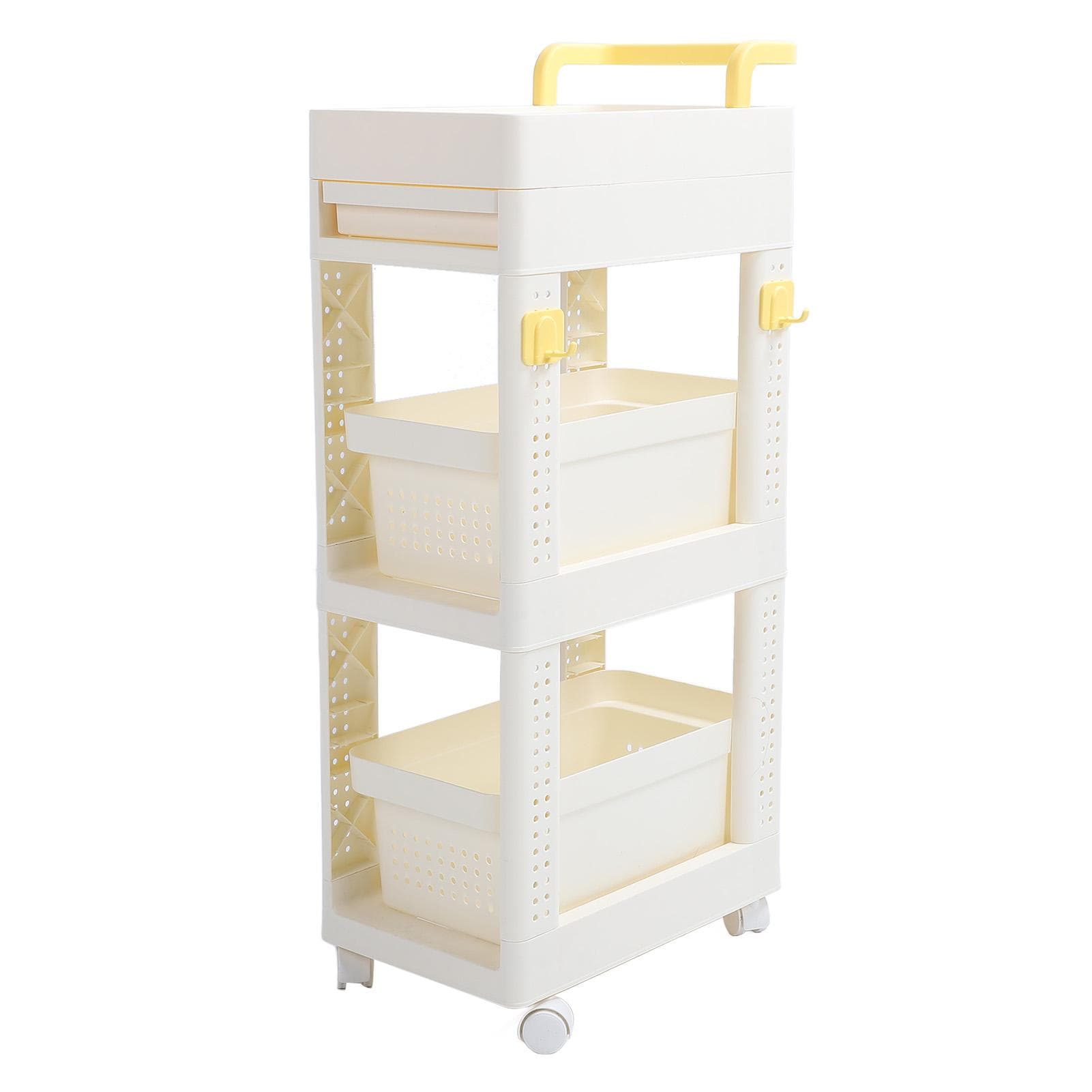 3 Tier Rolling Utility Cart with Drawer Hooks Handle 360 Degree Movement Rolling Organization Cart