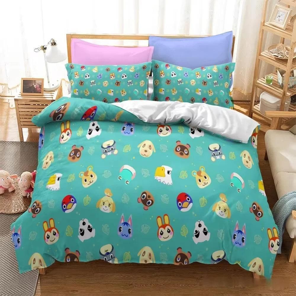 Animal Crossing Cartoon Game Bedding Set 3D Duvet cover Twin Full Queen King Size Bed Linen and Covers Pillowcase Sets for kids AU Queen 210x210cm