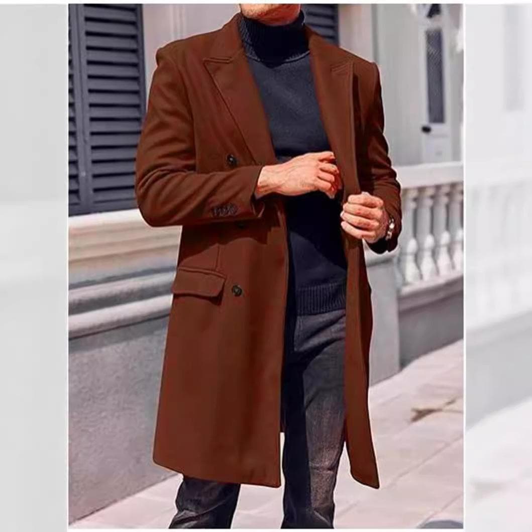 Thick Woolen Men's Coat, Large Size Long Coat, Double Breasted 2XL