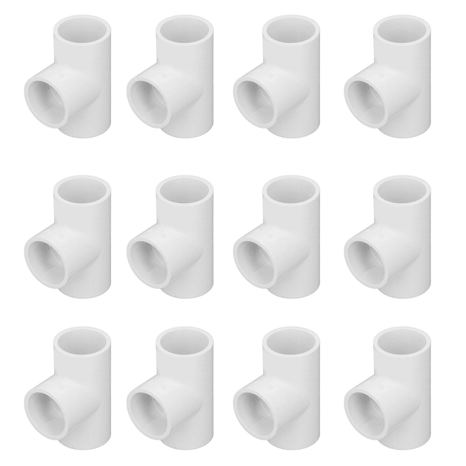 12Pcs PVC Tee Pipe Fittings Plastic Equal Diameter Joints Adapter Water Supply Home Improvement