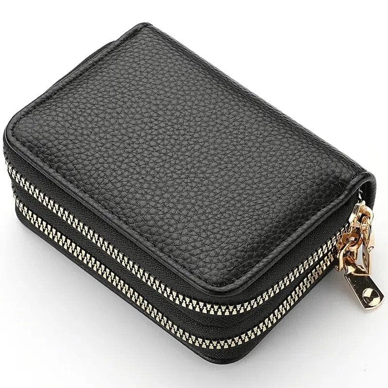 Women's Double Zipper Wallet Fashion Short Credit Card Holder With Large Capacity Coin Purse black