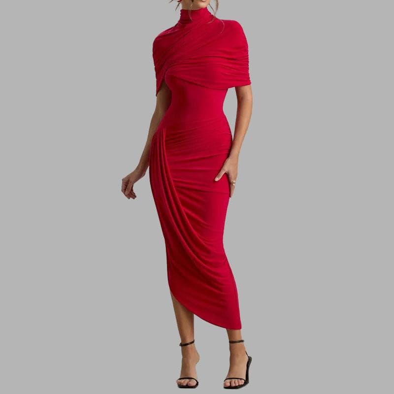 New Elegant Elegant Slim Fit Pleated Fashionable Sexy Backpacking and Hip-hip Ladies Long Dress M red