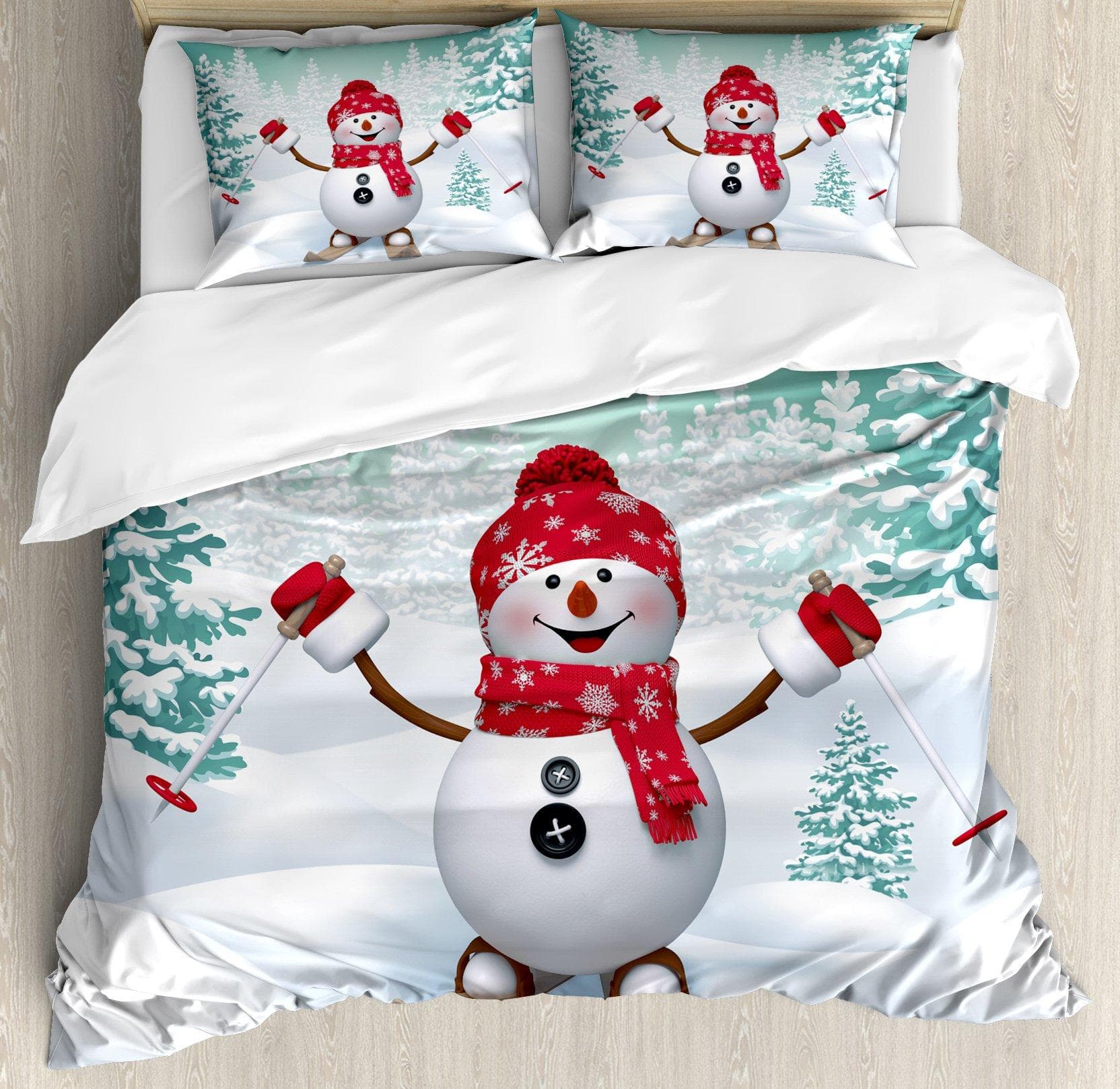 Snow Christmas Duvet Cover Set, Decorative 3 Piece Bedding Set With 2 Pillow Shams, Single King Queen Twin Size Bed Collection EU single(135x200cm)