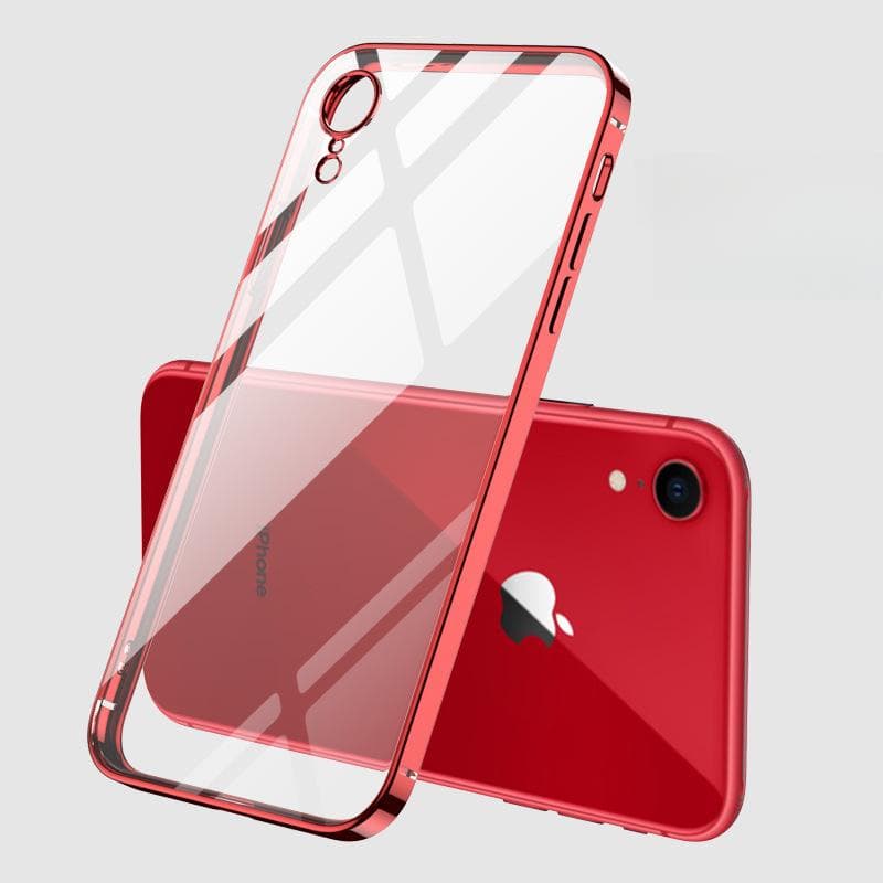Suitable for Apple 16 Electroplated Straight Edge Phone Case, Transparent IPhone15proMax Full Cover, Fine Hole 14 Protective Case Xr iPhone16plus red