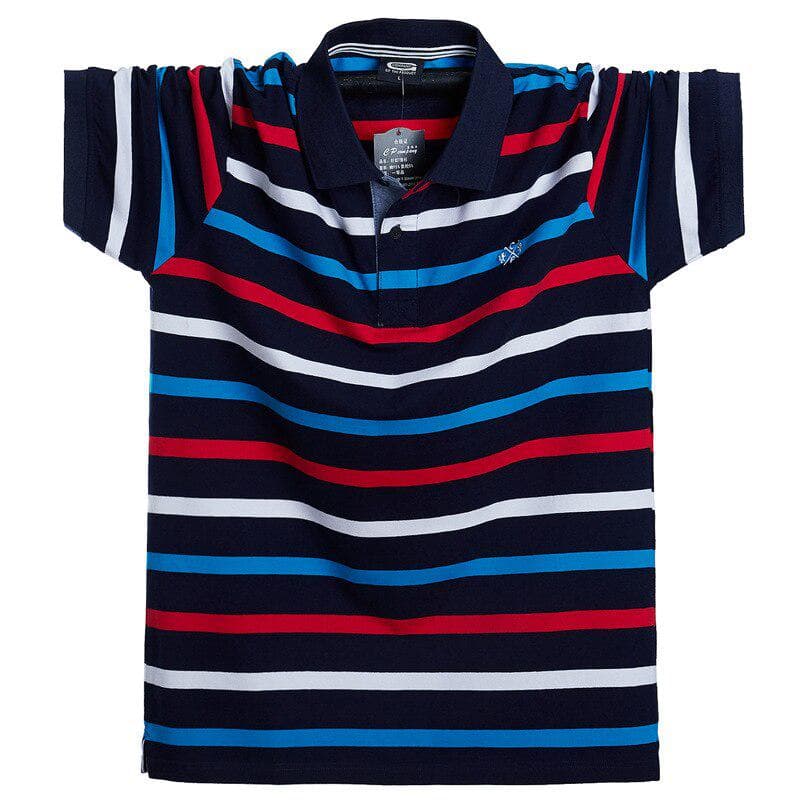 Men Short Sleeve Polo Shirt Summer Stripe Cotton Business Casual Male Polo Shirt Lapel Collar M-6XL L red