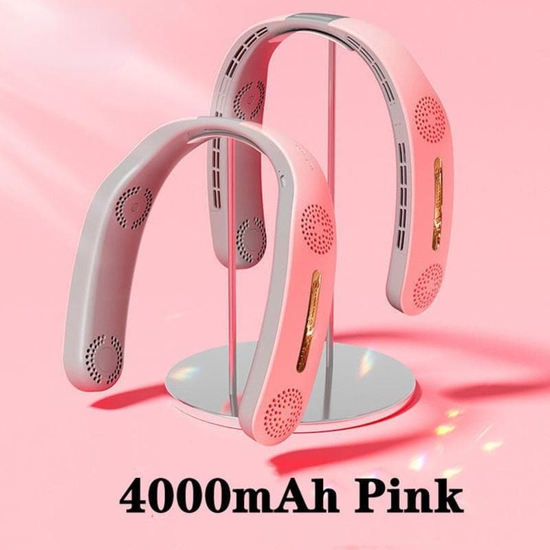 New 4000mah Portable Wearable Bladeless Fan USB Rechargeable Leafless Hanging Fans Air Cooler Cooling Mute Fans Neckband Fans Air Conditioner pink