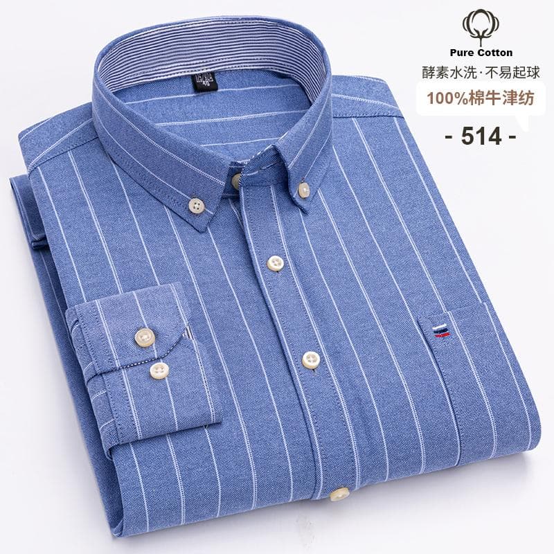 100% Cotton Oxford Men's Shirts Long Sleeves Plaid Soft Regular Fit Formal Dress Shirt Pocket Social Blouse Male Clothes S-7XL XL