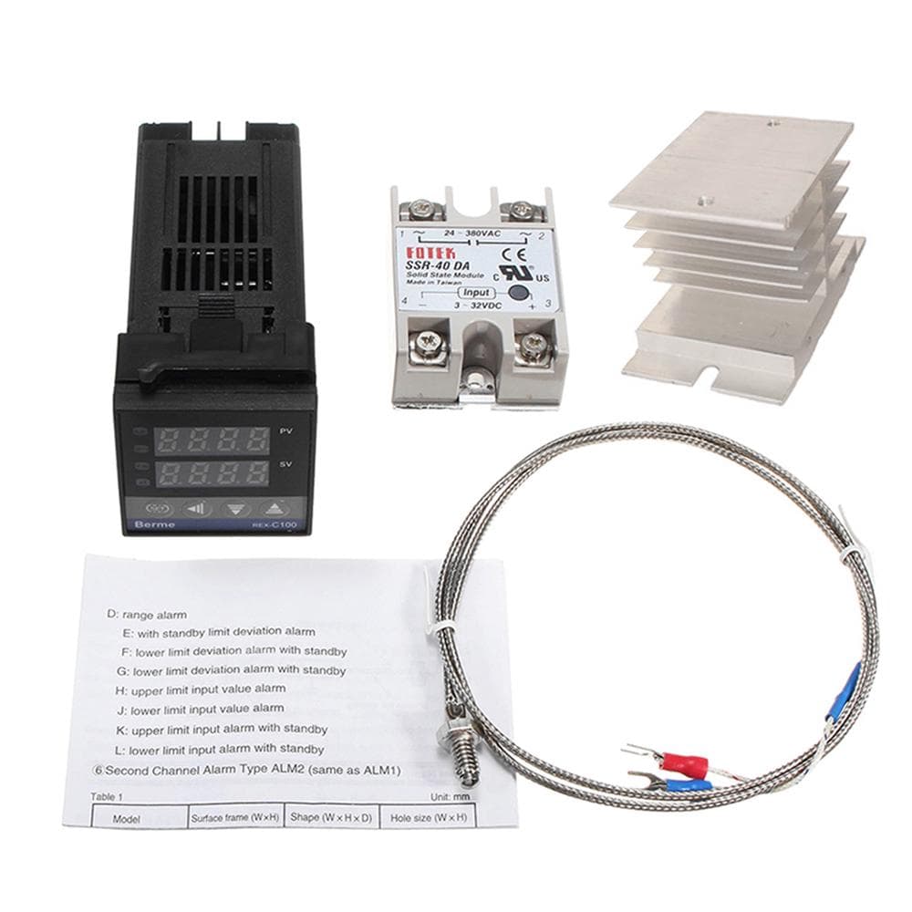 REX-C100FK02-V*AN Intelligent Temperature Controller SSR Output + SSR-40 DA + K Probe Thermocouple 1 kit
