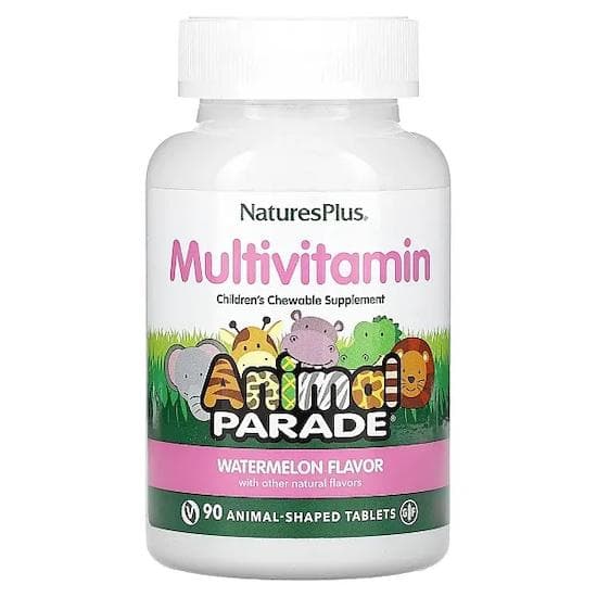 NaturesPlus- Animal Parade, Children's Chewable Multivitamin Supplement, Watermelon, 90 Animal-Shaped Tablets