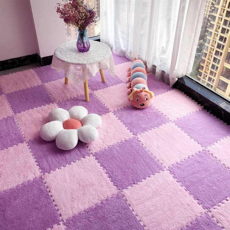 Elegant 2022 Dirt-Resistant Bedroom Carpet and Living Room Floor Mat for Master Bedroom and Bay Window. 30x30CM Thick 10pcs + Edging pink/light purple