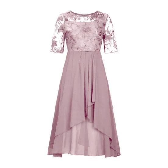 Women's Floral Lace Midi Dress Summer Crewneck Chiffon Swing Dress Cocktail Evening Long Dress for Wedding Guest Bridesmaid Party XL pink