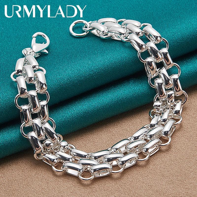 925 Sterling Silver Chain Bracelet Fashion Charm Fine Jewelry 20cm