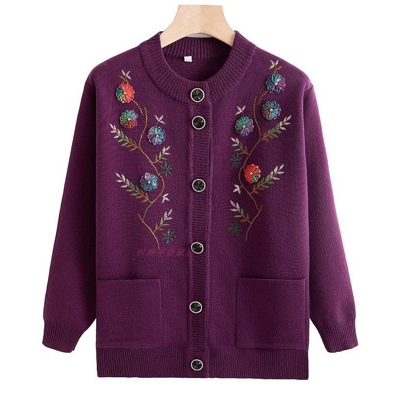 Grandma's Plus Velvet Winter Cardigan for Middle-Aged and Elderly Women - Thick, Cozy Top for Spring and Autumn 3XL (Approx. 115-125 Jin)