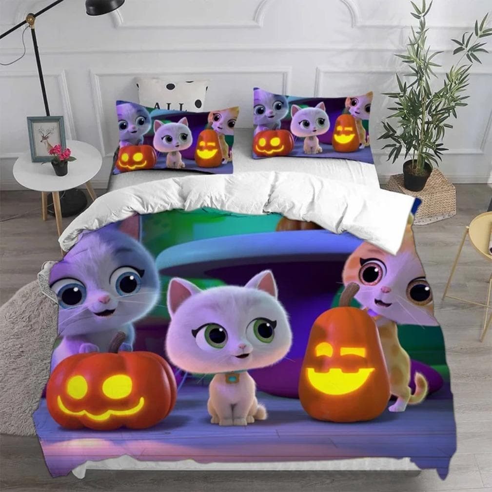 Anime Super Kitties Quilt Cover,Super Kitties Bedding Sets,3D Digital Print Duvet Cover pillowcase Sets Kids Adult Size 135x200cm 2pcs