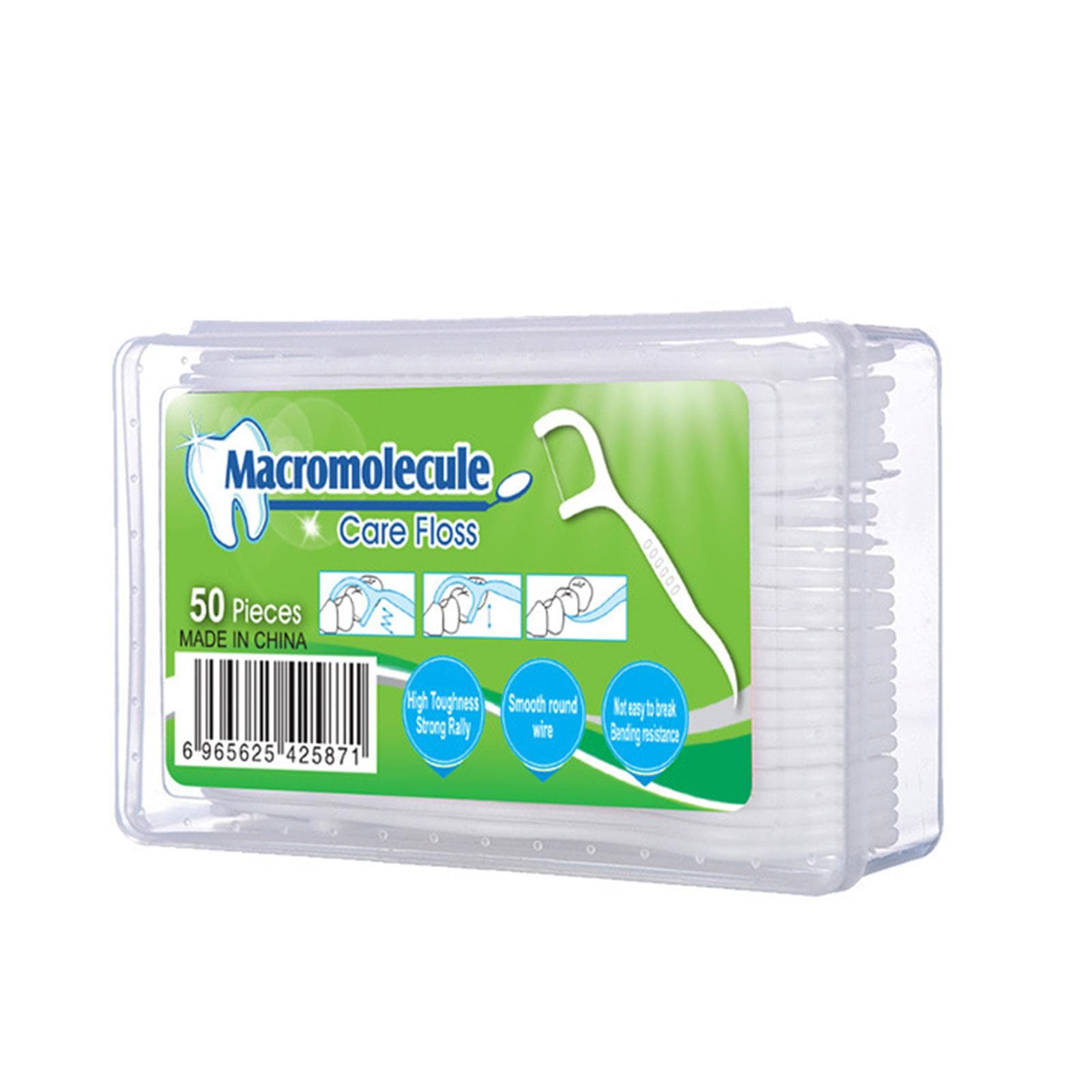 50pcs Toothpick 2-In-1 Dental Floss Picks High Toughness Interdental Brush Teeth Stick Tongue white