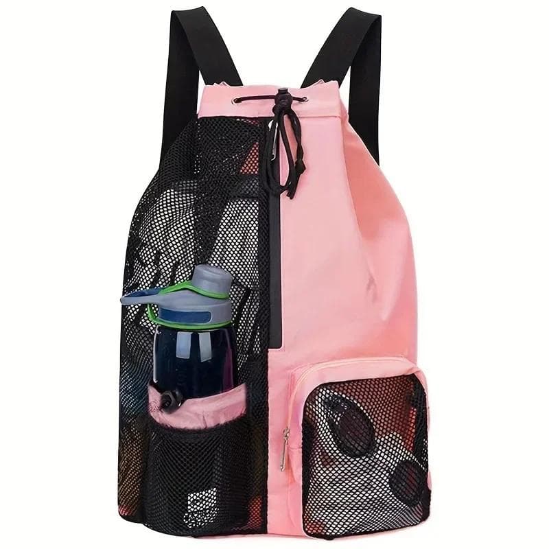 Travel Swimming Bag Mesh Drawstring Backpack with Wet Pocket Multipurpose Beach Backpack for Swimming Gym Workout Gear One Size pink