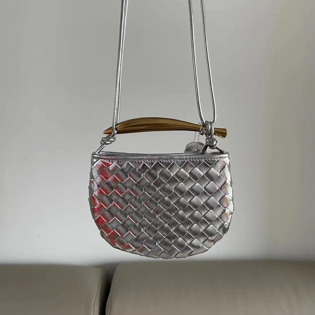 Woven Bag, Sardine Sheepskin Underarm Bag, Crossbody Bag, Versatile Handbag, High-end and Simple Bag silver