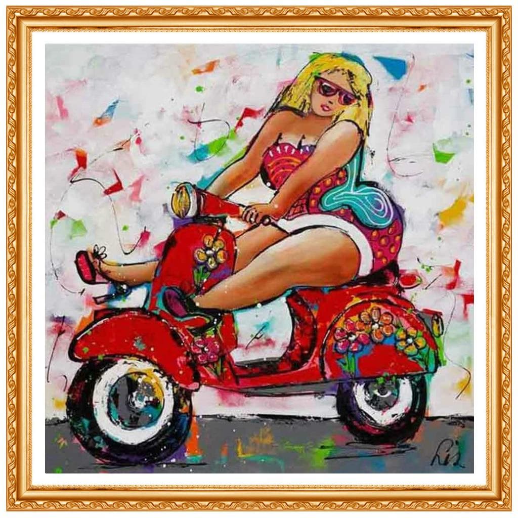 5D DIY Full Round Drill Diamond Painting Colorful Fat Woman Riding A Car Cross Stitch Rhinestone 20X30CM