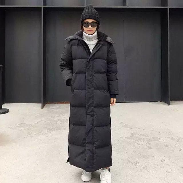 Down Parka Super Long Jacket Female Knee Winter Jacket Woman with Thick Black Coat Winter XL black