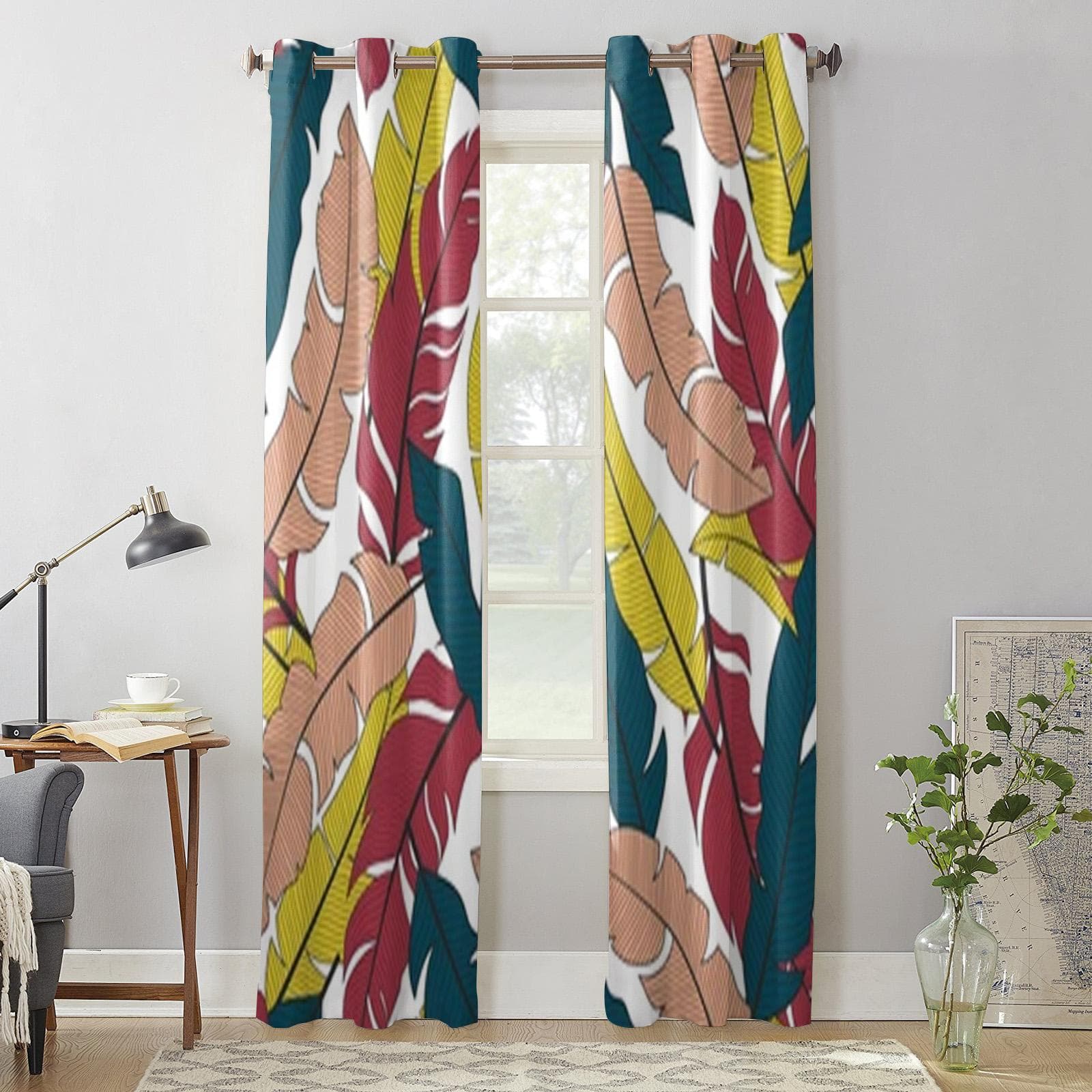 Bright Plants And Leaves Window Curtain For Kids Room Home Blinds Curtains For Living Room Bedroom Window Drapes 135W x 60H(cm) x1