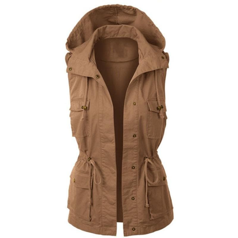 Vest Top Drawstring Hooded Jacket Large Size Sleeveless Lapel Jacket 5XL