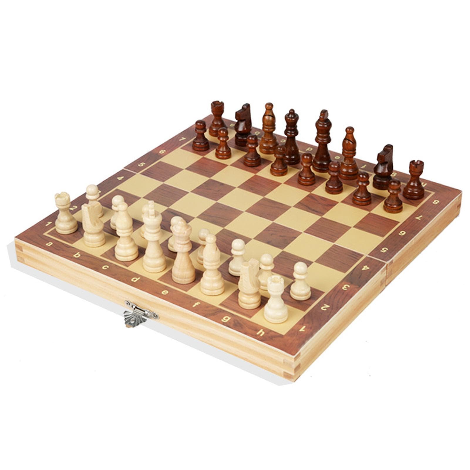 Magnetic Wooden Folding Chess Set with Felted Game Board Interior Folding Chessboard Travel 39X39cm