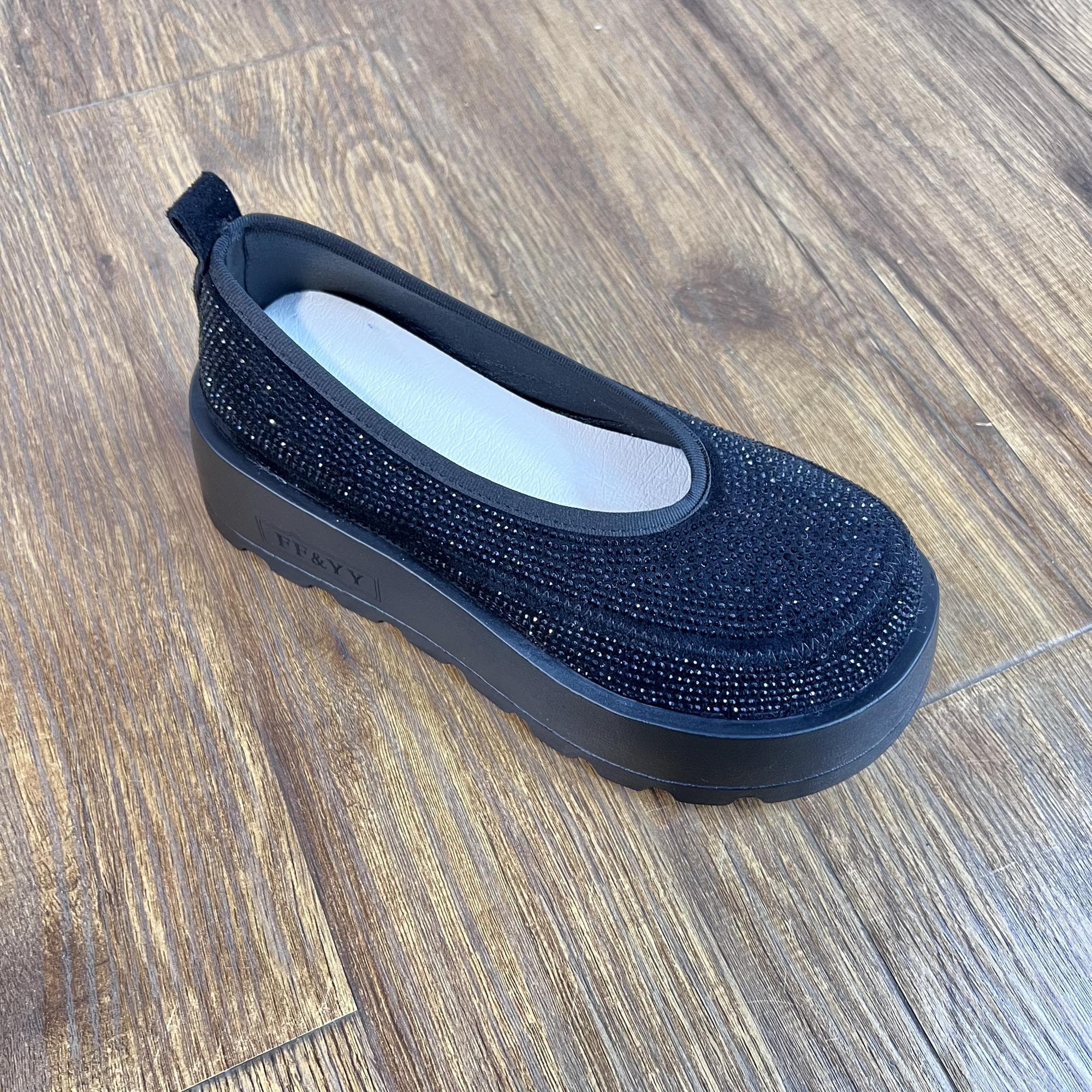 Foot pedal single shoes spring new style small height outer wear Boken height increase stretch street full of diamonds 40 black