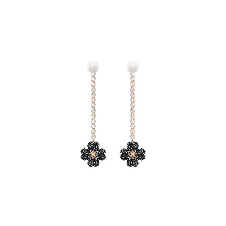 Swarovski Lucky Four Leaf Clover Pearl Dual Use Latisha Earrings Women earrings Black 5516426 Black