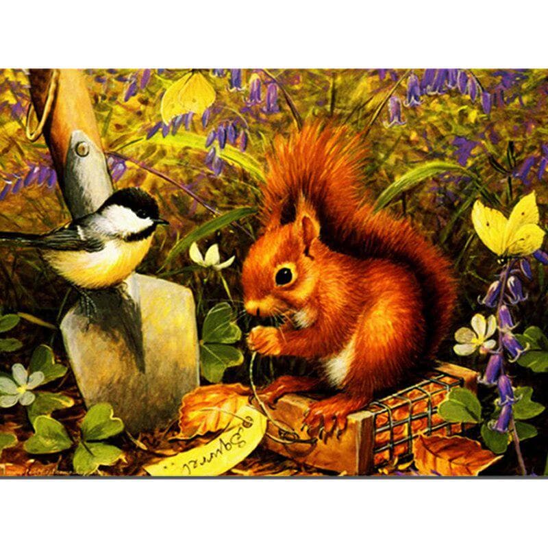 Diamond Embroidery Round Diamond Squirrel & Sparrow Full Rhinestone 5D Diamond Painting Cross Stitch 20X30CM