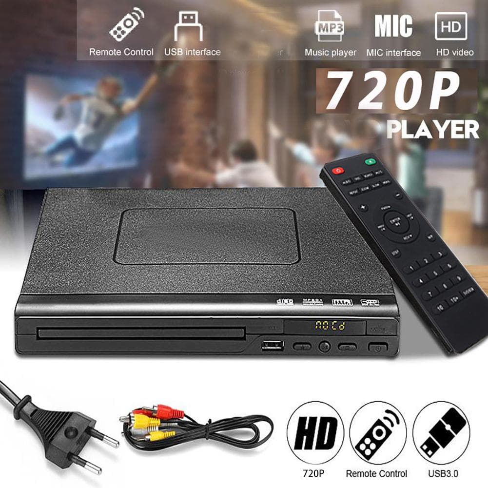 DVD Player Home DVD Player with AV Cable for TV Multi Region DVD Player with Remote Control EU Plug black