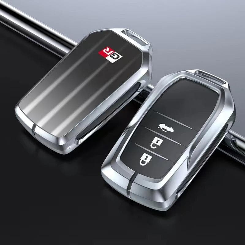 Car Metal Alloy Key Remote Cover Shell For GR Sport Gazoo Racing C-HR RAV4 Mirai Avensis Prado Auto Accessories Styling A grey