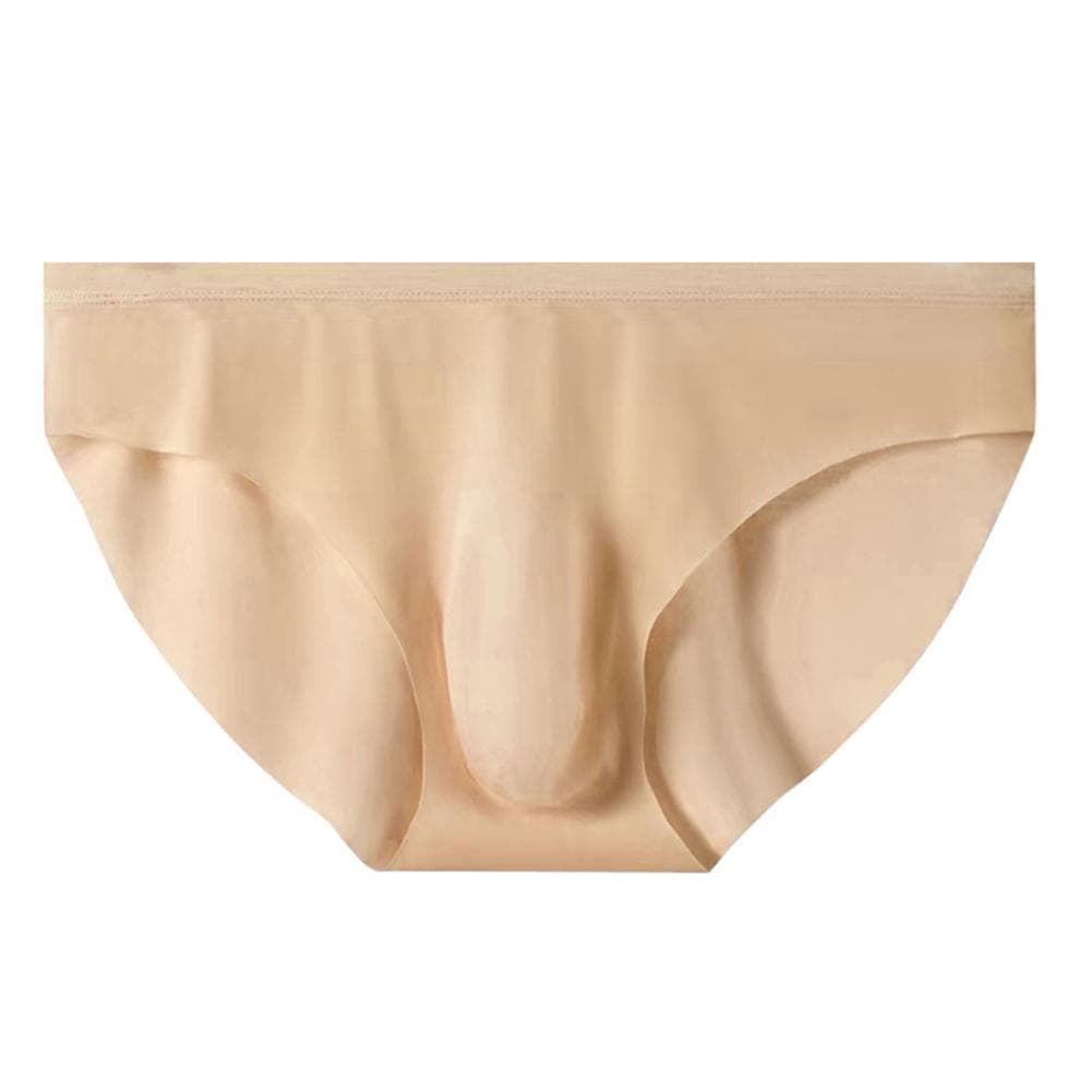 Men Seamless Ice Silk Briefs Low-rise 3D U-convex Ultra-Thin Panties Solid Color Quick Drying Underwear XXL apricot
