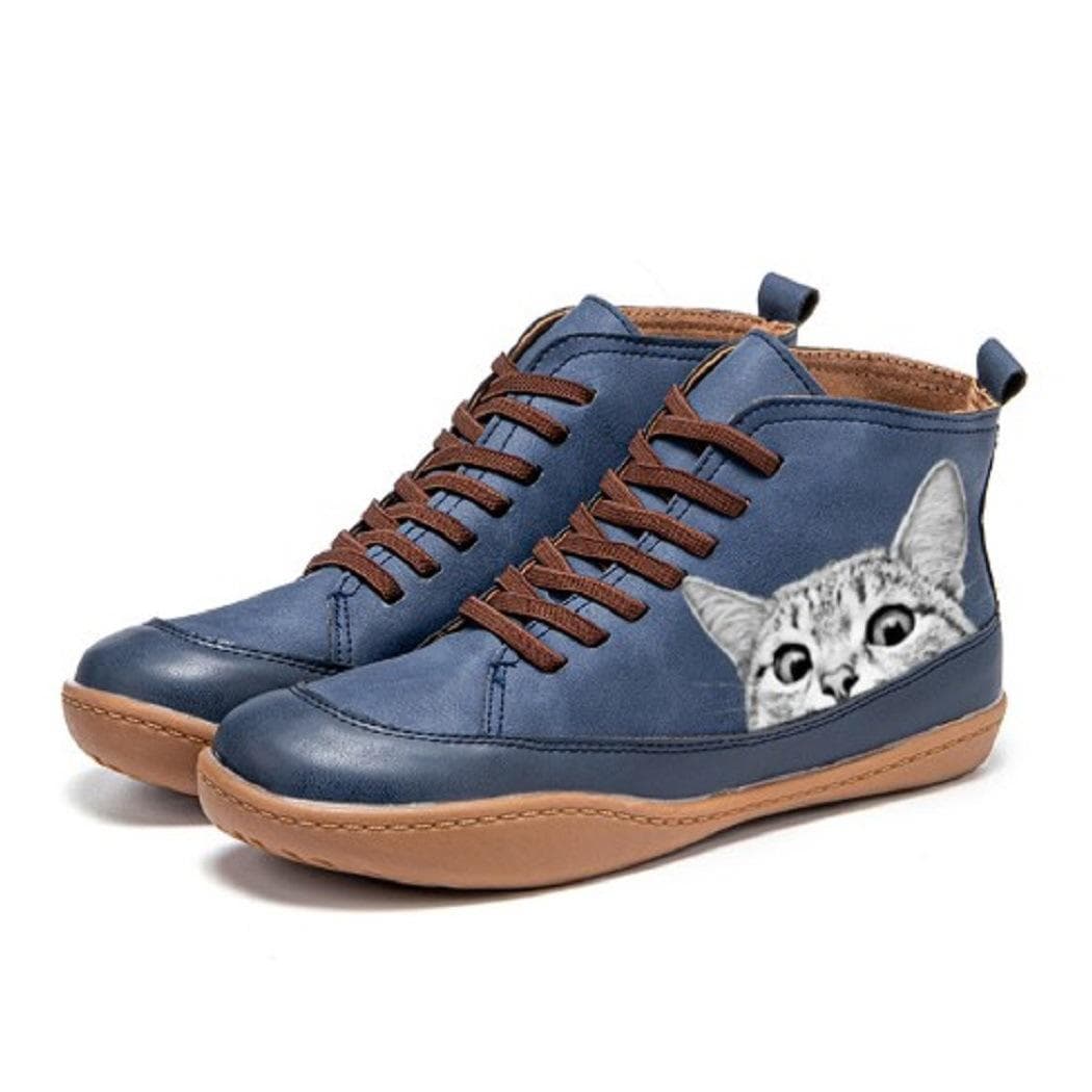 Printed Cat Casual Shoes Women's European and American Round-toe Platform Shoes 39 blue