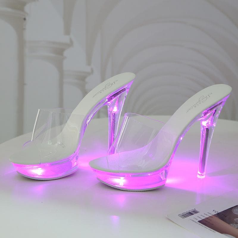 HOKSVZY 190 Series 14.5cm Heel 4.5cm Platform LED Luminous Night Club Show Shoes 2020 Summer Sexy Shallow Mouth Crystal Heel LFD 41 purple