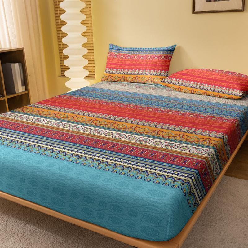 1 Simple Modern Bohemia Printed Matte Fitted Sheet, Bedroom Printed Bed Cover, Bedding (Excluding Pillowcases) 71x132cm