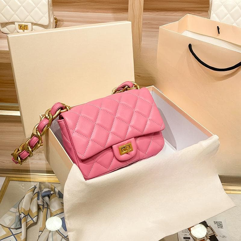 Bag Woman Spring Summer Small Fragrant Wind Soft Leather Square Fat Ringer Chain Bag Fashion Thick Chain Shoulder Bag