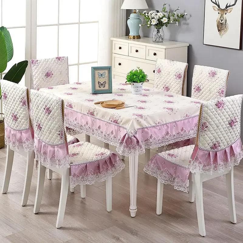 Lace Skirt Hem Chair Cover European Style Dining Table Cloth Cushion Flat Printed Tablecloth Fabric Art Stool Cover Cloth 150x200cm